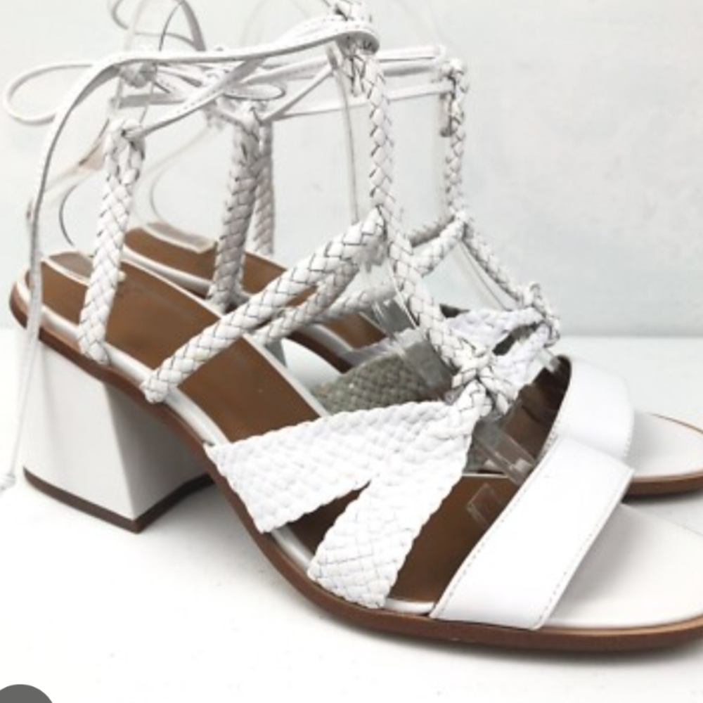 H by Halston White Criss-Cross Sandals with Chunky Heel
